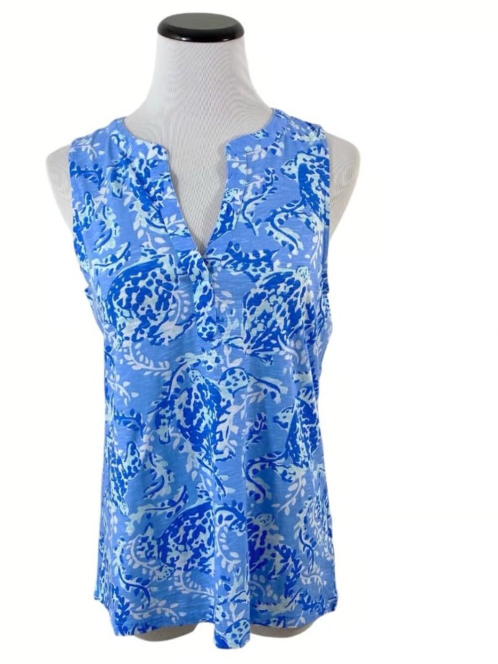 Lilly Pulitzer Blue Turtley Shirt sSleeveless mMedium Awesome